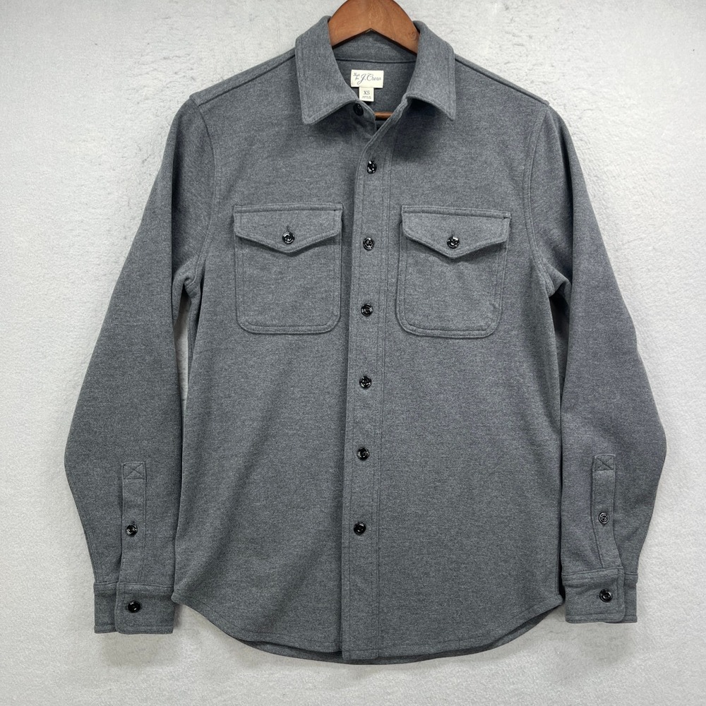 J Crew Knit Shirt Jacket Mens XS Gray Long Sleeve Button Up Pocket Casual Soft